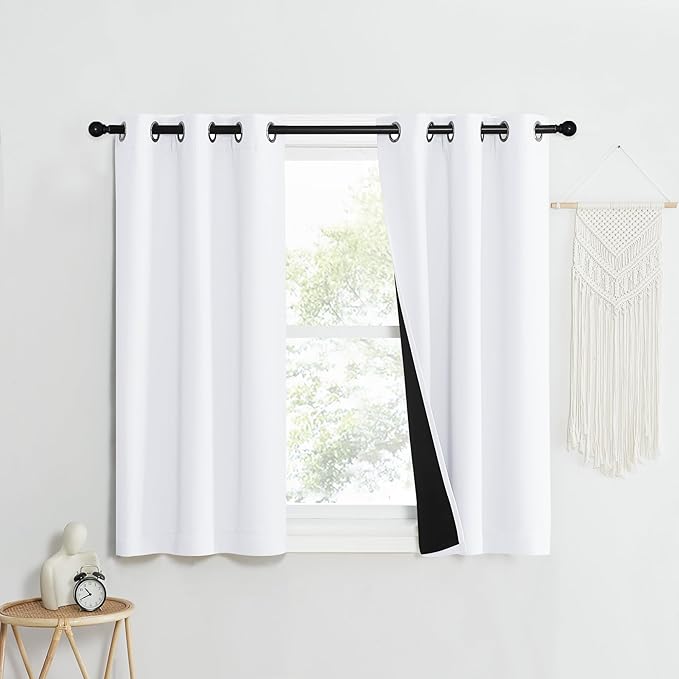NICETOWN Pure White 100% Blackout Lined Curtains, 1 Pair, 37" Width x 40" Length Each Panel, 2 Thick Layers Narrow Wide Window Treatment Panels Thermal Insulated Drapes for Kitchen Small Window