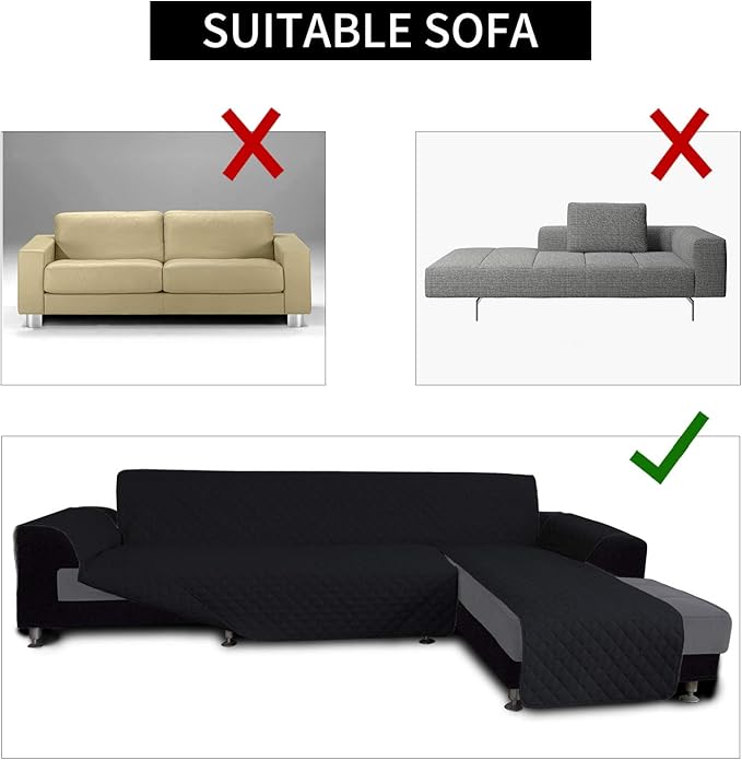 Easy-Going Sectional Couch Covers for Dogs L Shape Sofa Cover Reversible Sofa Slipcover Chaise Lounge Cover Furniture Protector Cover for Pets Dog (Large,Black/Black)