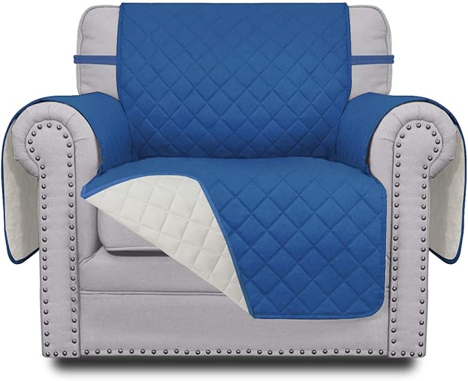 Easy-Going Chair Sofa Slipcover Reversible Sofa Cover Water Resistant Couch Cover Furniture Protector Cover with Elastic Straps for Pets Kids Children Dog Cat (Chair, Blue/Ivory)