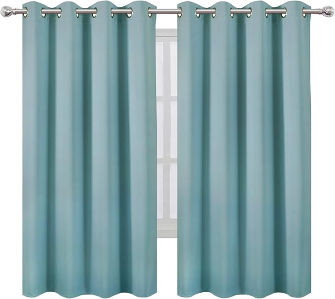 LEMOMO Stone Blue Blackout Curtains 52 x 63 Inch Length/Set of 2 Curtain Panels/Thermal Insulated Room Darkening Curtains for Bedroom and Living Room