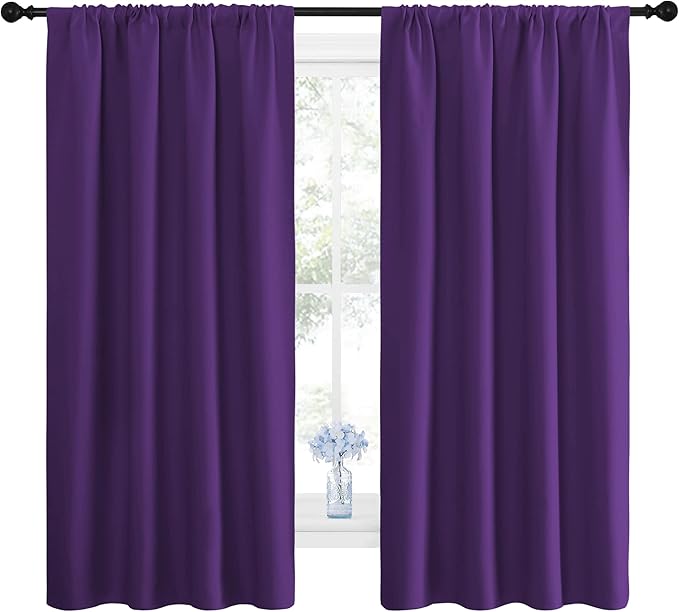 NICETOWN Blackout Curtains for Living Room - Triple Weave Home Decoration Thermal Insulated Solid Rod Pocket Blackout Drapes for Bedroom(Set of 2, 42 x 63 Inch, Royal Purple)