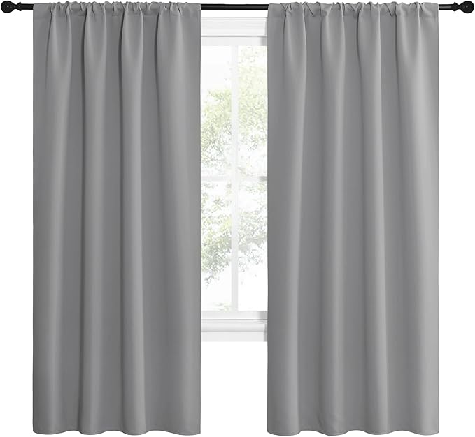 NICETOWN Silver Grey Blackout Curtains for Living Room - Triple Weave Home Decoration Thermal Insulated Solid Rod Pocket Blackout Drapes for Bedroom(Set of 2, 42 x 72 Inch)
