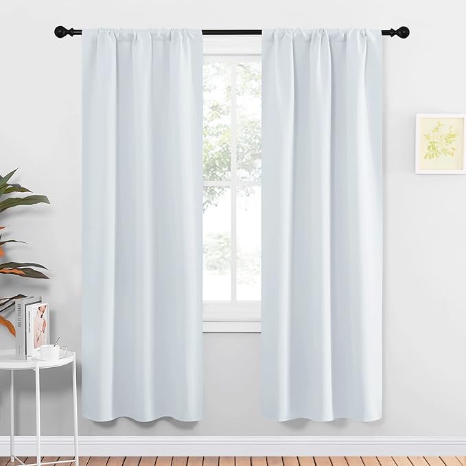 NICETOWN Greyish White Window Curtain Panels - Thermal Insulated Rod Pocket Room Darkening Curtain Sets for Bedroom (Greyish White, 2 Panels, 34 in x 72 in (W x L))