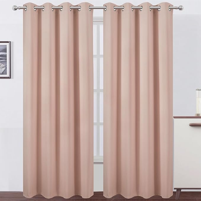 LEMOMO Blackout Curtains 52 x 108 inch/Blush Curtains Set of 2 Panels/Thermal Insulated Room Darkening Bedroom Curtains