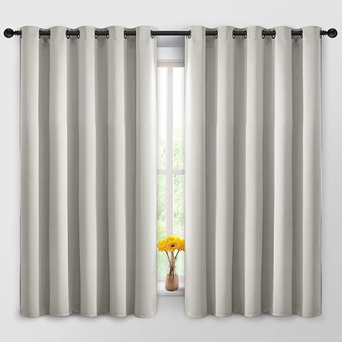 Yakamok Blackout Curtains Room Darkening Thermal Insulated Window Panels,Solid Grommet Top Drapes for Bedroom/Living Room(62Wx63L, Light Beige, 2 Panels)