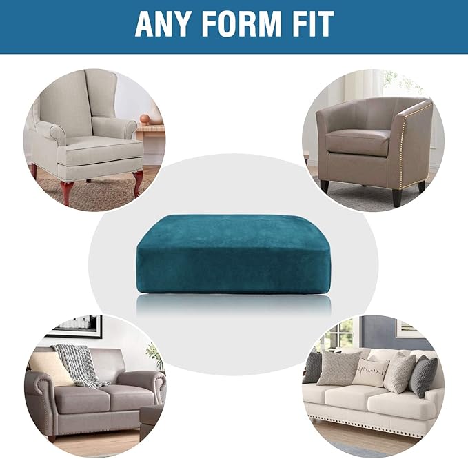 H.VERSAILTEX Velvet Stretch Couch Cushion Cover Plush Cushion Slipcover for Chair Loveseat Sofa Cushion Furniture Protector Seat Cushion Sofa Cover (3 Piece XL Sofa Cushion Covers, Deep Teal)