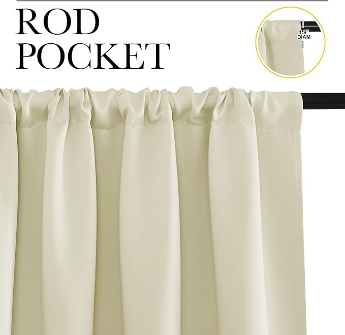 NICETOWN Room Darkening Curtains for Bedroom, Beige, Set of 2 Panels, 62 x 84 Inch, Triple Weave Home Decoration Thermal Insulated Solid Drapes for Patio Door