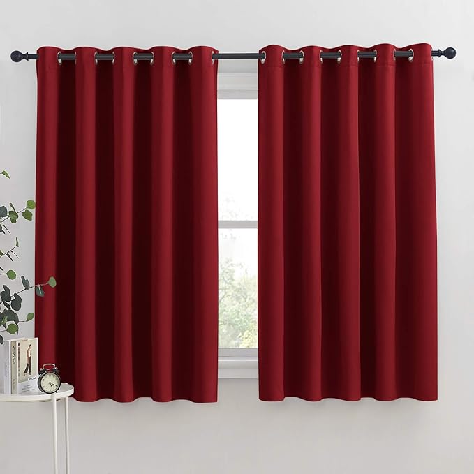 NICETOWN Christmas Burgundy Window Curtains Blackout Drapes, Thermal Insulated Solid Grommet Blackout Curtains/Draperies for Laundry Room (One Pair, 70 by 63-inch, Burgundy Red)
