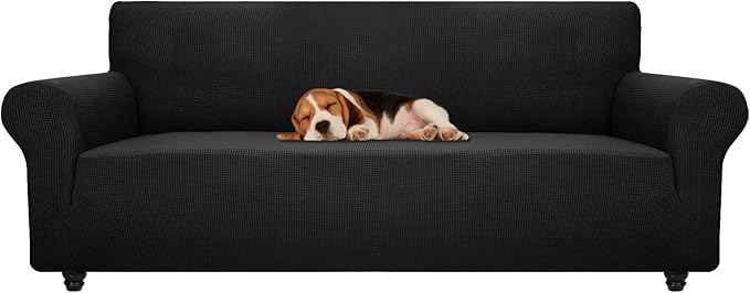 ZNSAYOTX Stretch Oversized Couch Cover Universal Sofa Covers for Living Room Dogs Pet Furniture Protector Spandex Extra Large Sofa Slipcovers with Anti Slip Foam Sticks (Black, XL Sofa)
