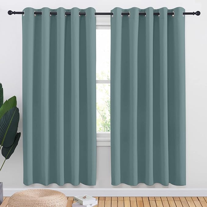 NICETOWN Greyish Blue Blackout Draperies Curtains for Kids Room, Window Treatment Thermal Insulated Solid Grommet Blackout Drape Panels for Bedroom (Set of 2, 70 by 72 inches)