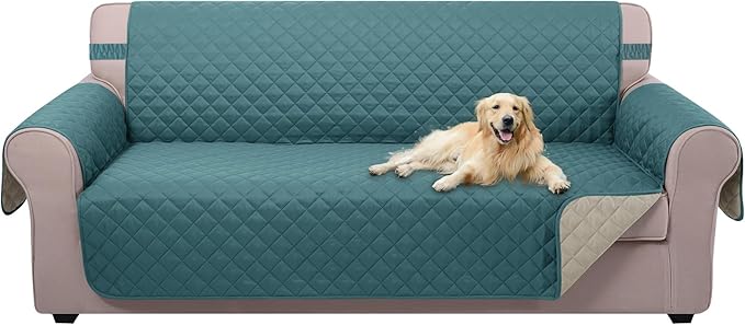 U-NICE HOME Large Sofa Cover Reversible Couch Cover for Dogs with Elastic Straps Water Resistant Furniture Protector for Pets Couch Cover for 4 Cushion Couch (Oversized Sofa, Blue/Beige)