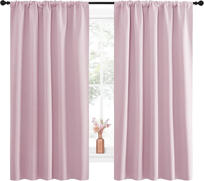 NICETOWN Room Darkening Curtains and Drapes - Thermal Insulated Rod Pocket Room Darkening Draperies for Dining Room (Lavender Pink, 2 Pieces, 52 inches Width by 63 inches Length)