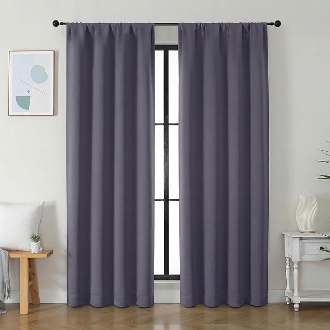Simplebrand Ava Greyish Purple Blackout Curtains for Bedroom 84 Inch Length 2 Panels Set, Solid Thermal Insulated Privacy Nursery Window Treatment Curtains Blackout Drapes, W40 x L84 Inch