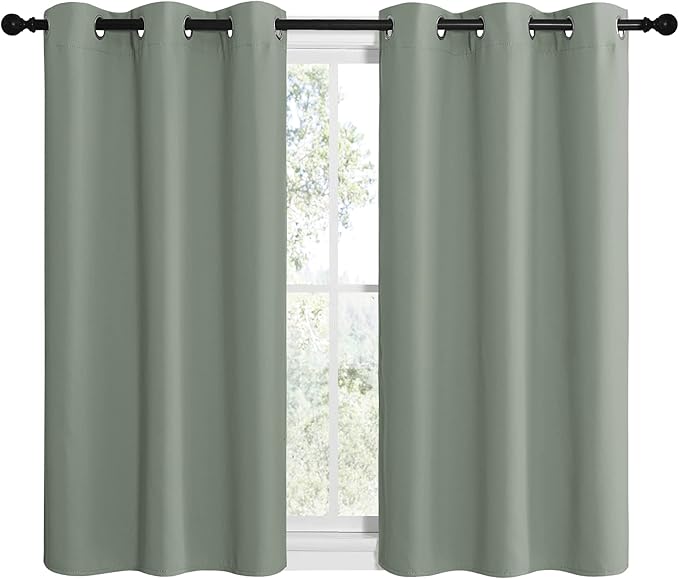 NICETOWN Modern Blackout Curtains Noise Reducing, Thermal Insulated and Privacy Room Darkening Drape Panels for Boy's Guest Room Door Small Short Window (Greyish Green, 2 Panels, W42 x L40 -Inch)