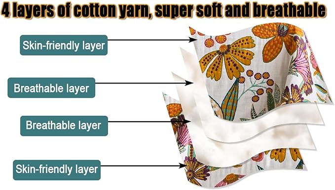 MSGKV Spring Throw Blanket for Couch, 100% Cotton Muslin Breathable Woven Bed Throws 60''x80'' Boho Vintage Quilt for All Seasons Lightweight Farmhouse Blankets Home Decoration