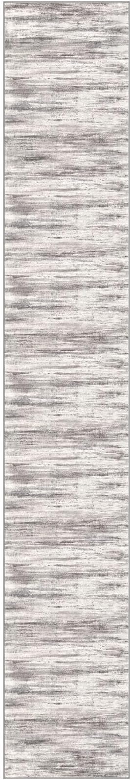 KOZYFLY Modern Abstract Washable Rug Runner 2.6x16 Hallway Rug Runner Non-Slip Soft Kitchen Runner Rugs, Grey/Light Beige/Brown Striped Carpet for Stair Entryway Bathroom