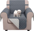 U-NICE HOME Reversible Oversized Chair Covers Quilted Water Repellent Pet Protectors with Elastic Straps(28''Armchair, Dark Blue/Light Grey)