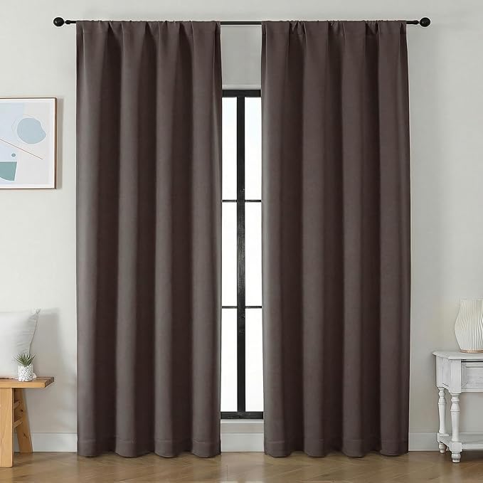 Simplebrand Ava Chocolate Blackout Curtains for Bedroom 90 Inches Long 2 Panels Set, Solid Privacy Energy Saving Living Room Window Treatment Curtains Blackout Drapes, W50 x L90 Inch, Chocolate