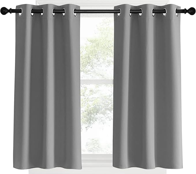 NICETOWN Room Darkening Kitchen Curtains, Silver Grey, 2 Panels, 34 by 40, Window Treatment Thermal Insulated Grommet Light Blocking Curtains & Drapes for Bedroom/Cafe