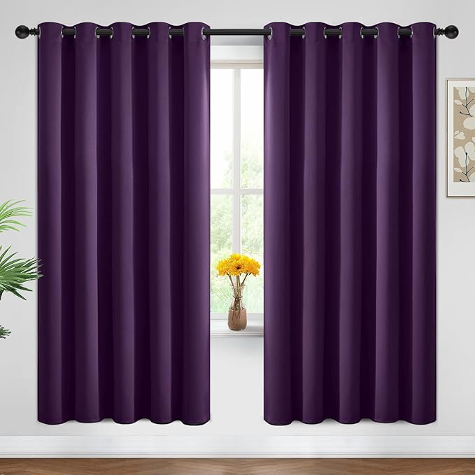 Yakamok Blackout Curtains Room Darkening Thermal Insulated Window Panels,Solid Grommet Top Drapes for Bedroom/Living Room(62Wx72L, Purple, 2 Panels)