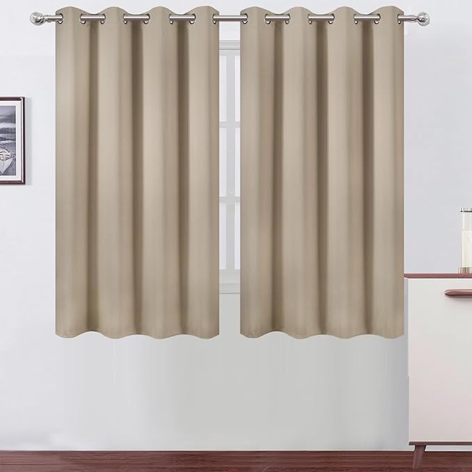 LEMOMO Blackout Curtains 66 x 54 Inch Long Khaki Curtains Set of 2 Panels Room Darkening Curtains for Bedroom and Living Room