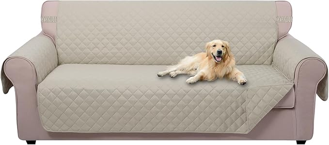 U-NICE HOME Large Sofa Cover Reversible Couch Cover for Dogs with Elastic Straps Water Resistant Furniture Protector for Pets Couch Cover for 4 Cushion Couch (Oversized Sofa, Beige/Beige)