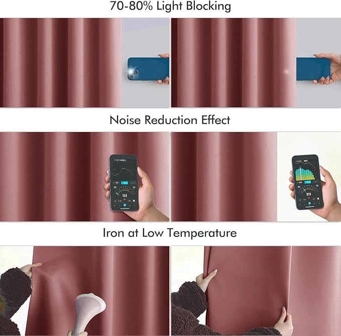 MIULEE Dusty Rose Back Tab Blackout Curtain 96 Inch Long 2 Panels Set for Bedroom, Rod Pocket/Pinch Pleat Thermal Insulated Living Room Darkening Pleated Light Blocking Floor to Ceiling Drape