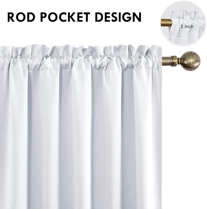 DWCN White Curtains for Living Room Thermal Insulated, Energy Saving & Noise Reducing Bedroom Curtains, White, W 70x L 72 Inch, Set of 2 Rod Pocket Curtain Panels