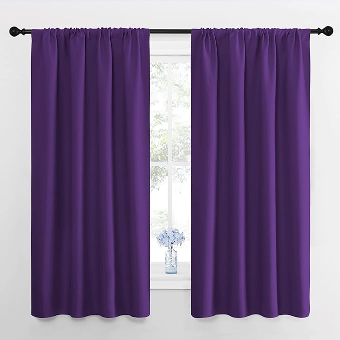 NICETOWN Blackout Curtains for Living Room - Triple Weave Home Decoration Thermal Insulated Solid Rod Pocket Blackout Drapes for Bedroom(Set of 2, 42 x 63 Inch, Royal Purple)