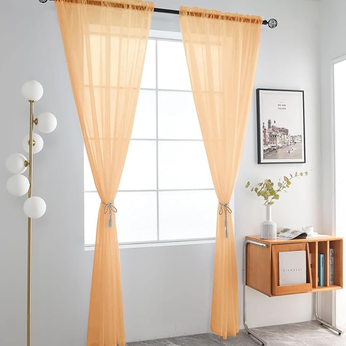 SpaceDresser Basic Rod Pocket Sheer Voile Window Curtain Panels White 1 Pair 2 Panels 60 Width 72 Inch Long for Kitchen Bedroom Children Living Room Yard（Beige，60Wx 72L）