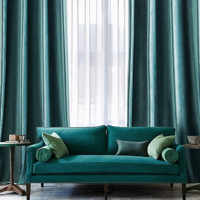 MIULEE 2 Panels Blackout Velvet Curtains Solid Soft Grommet Teal Curtain Thermal Insulated Soundproof Room Darkening Black Out Curtains/Drapes/Panels for Living Room Bedroom 52 x 108 Inch