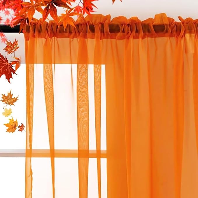 SpaceDresser Basic Rod Pocket Sheer Voile Window Curtain Panels White 1 Pair 2 Panels 38 Width 63 Inch Long for Kitchen Bedroom Children Living Room Yard(Orange,38 W x 63 L)