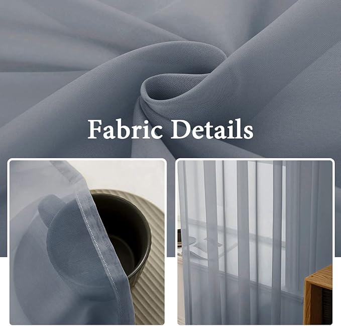 MIULEE 2 Panels Solid Color Sheer Window Curtains Elegant Window Voile Panels/Drapes/Treatment for Bedroom Living Room (54X63 Inches Dark Grey)