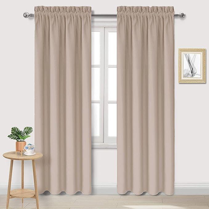 DWCN Blackout Curtains for Living Room Thermal Insulated, Energy Saving & Noise Reducing Bedroom Curtains, Camel, W 42x L 84 Inch, Set of 2 Rod Pocket Curtain Panels