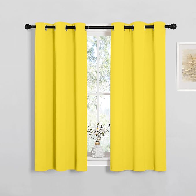 NICETOWN Bedroom Curtain Panels Draperies, Thermal Insulated Solid Grommet Curtains/Drapes (Bright Yellow, 1 Pair, 34 by 45-inch)