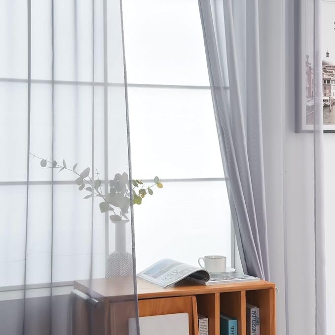 SpaceDresser Grey Sheer Curtains 4 Panels Rod Pocket Semi-Sheer Curtain 84 Inches Long Light Filtering Voile Window Drapes for Bedroom Living Room Kitchen, Each 52W x 84L