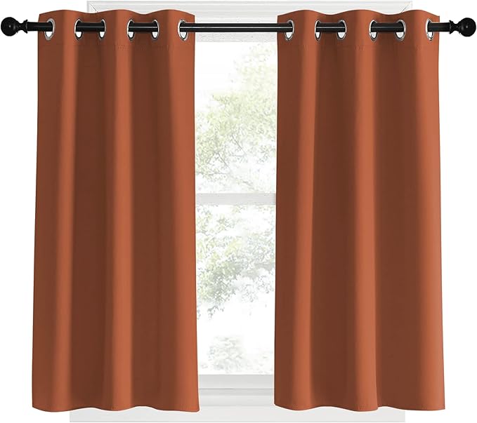 NICETOWN Kitchen Curtains Small Window Curtains & Drapes, Burnt Orange, 34" W x 40" L, 2 PCs, Thermal Insulated Solid Grommet Panels for Cupboard, Loft, Cafe, Dining Room