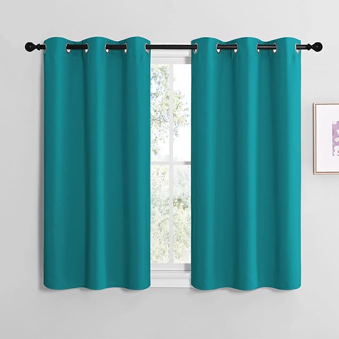 NICETOWN ROM Darkening Curtains 40 inch Length 2 Panels, Thermal Insulated Grommet Blackout Curtains for Modern Casual Elegant Bedroom Kids Room Theme Decoration (Peacock Teal, 2 Pieces, W42)