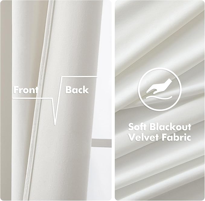 MIULEE Velvet Curtains Pure White Elegant Grommet Curtains Thermal Insulated Soundproof Room Darkening Curtains/Drapes for Classical Living Room Bedroom Decor 52 x 84 Inch Set of 2