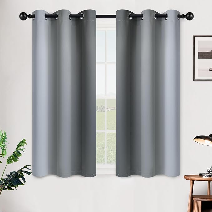 SimpleHome Ombre Room Darkening Curtains 45 inches Length for Bedroom,Grommet Gradient Light Blocking Grey Gradient Window Curtains for Living Room,2 Panels, 42x45 inches