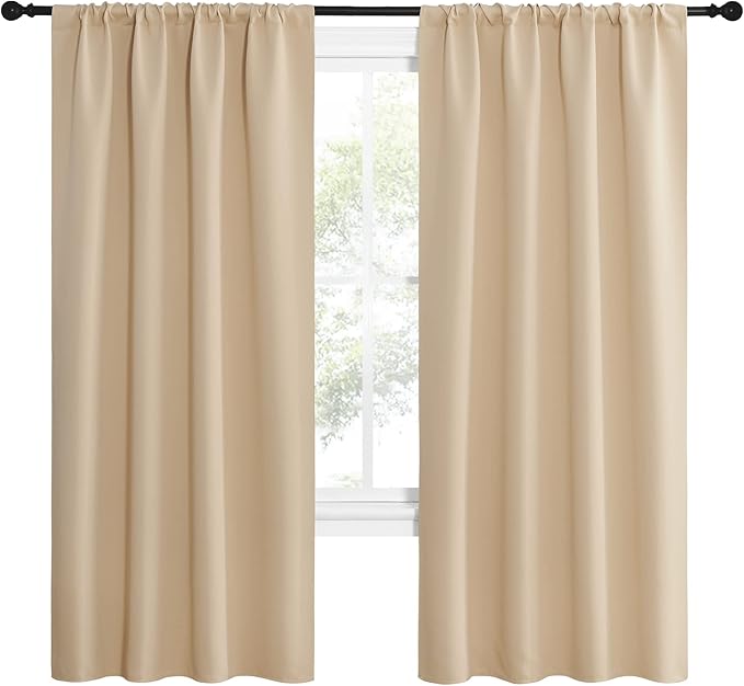 NICETOWN Kitchen Room Darkening Curtains - Panel Home Fashion Thermal Insulated Solid Rod Pocket Curtains for Window(Biscotti Beige, 1 Pair, 42 inches Wide by 72 inches Long)