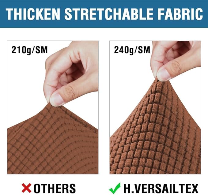 H.VERSAILTEX 4 Piece Stretch Sofa Covers for 3 Cushion Couch Covers for Living Room Furniture Slipcovers (Base Cover Plus 3 Seat Cushion Covers) Thicker Jacquard Fabric (Large Sofa, Caramel)