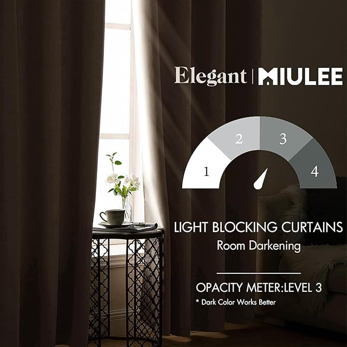 MIULEE Room Darkening Curtains Thermal Insulated Drapes Solid Window Treatment Set Grommet Top Light Blocking Blackout Curtain for Living Room/Bedroom 2 Panels 52 x 84 inch Length Taupe