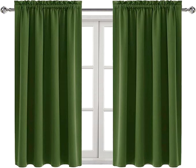 DWCN Olive Green Room Darkening Blackout Curtains - Thermal Insulated Privacy Energy Saving Window Curtain Drapes 42 x 54 inch Length, Set of 2 Bedroom Living Room Curtains