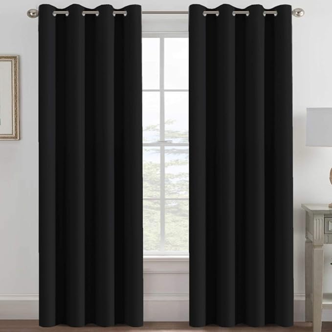 H.VERSAILTEX Blackout Curtain for Living Room Thermal Insulated Window Treatment Curtain Extra Long 108 inch Length Energy Saving Solid Grommet Top Blackout Drape, One Panel, Jet Black, 52"W x 108"L