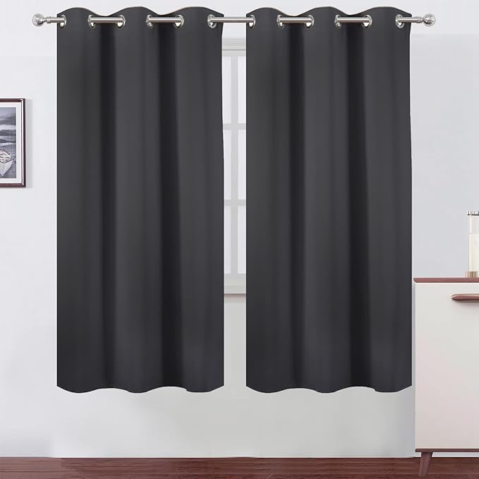 LEMOMO Dark Grey Thermal Blackout Curtains/42 x 72 Inch/Set of 2 Panels Room Darkening Curtains for Bedroom