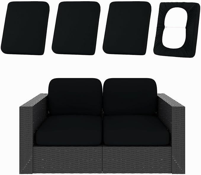 hyha 4Pcs Patio Cushion Covers, Stretch Outdoor Couch Cushion Covers Replacement, Washable Outdoor Chair/Sofa Slipcovers for Patio Furniture Cushions Protector with Elastic Bottom(Black,Cover Only)