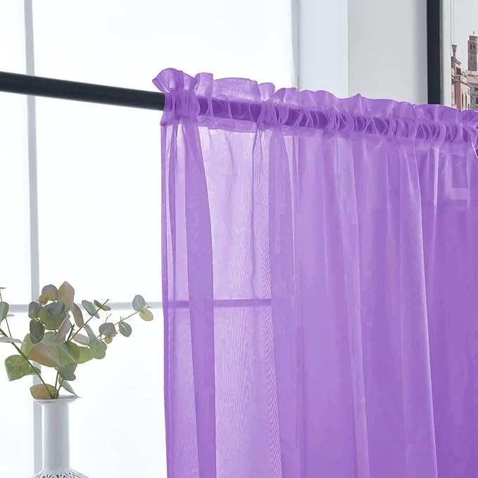 SpaceDresser Basic Rod Pocket Sheer Voile Window Curtain Panels Lavender 1 Pair 2 Panels 26 Width 30 Inch Long for Kitchen Bedroom Children Living Room Yard（Lavender，26Wx 30L）
