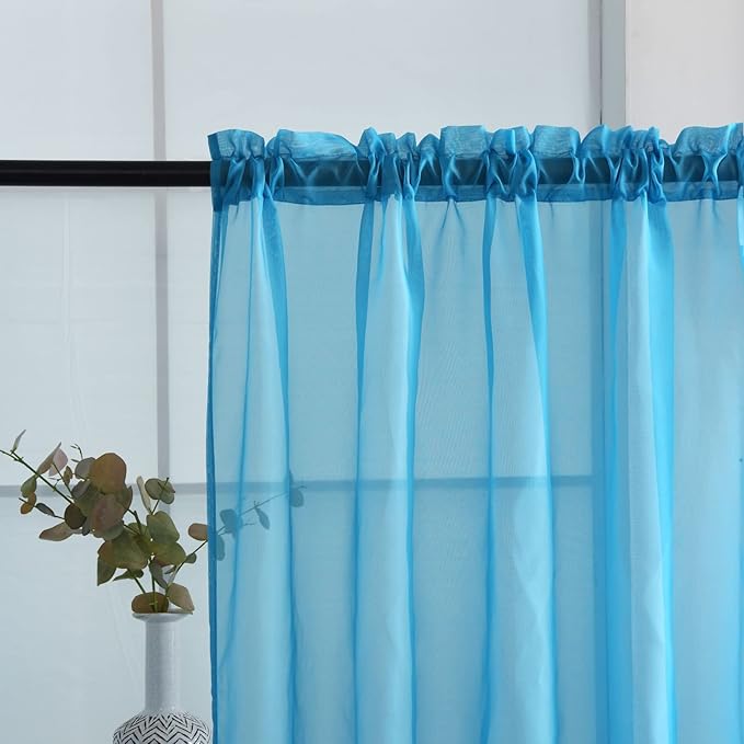 SpaceDresser Basic Rod Pocket Sheer Voile Window Curtain Panels Cyan Blue 1 Pair 2 Panels 52 Width 108 Inch Long for Kitchen Bedroom Children Living Room Yard(Cyan Blue,52 W x 108 L)