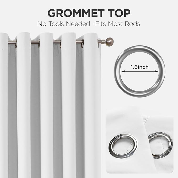 Joydeco Blackout Patio Sliding Door Curtains 108 Inches Long, Grommet Privacy Room Divider Curtains, Extra Wide Thermal Blackout Drapes for Bedroom Living Room (Pure White, 100Wx108L, 1 Panel)